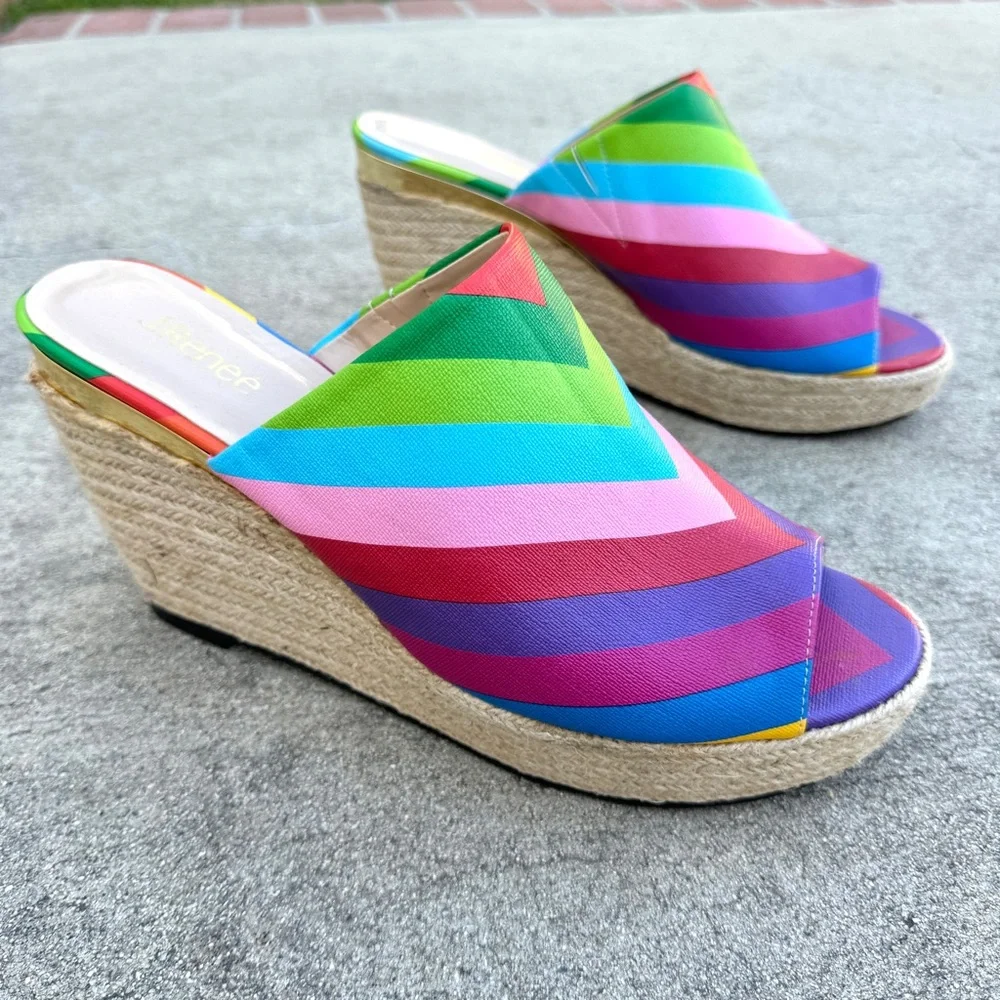 J. RENEE prys RAINBOW PLATFORM wedges heels slides sandals NEW 13 espadrilles